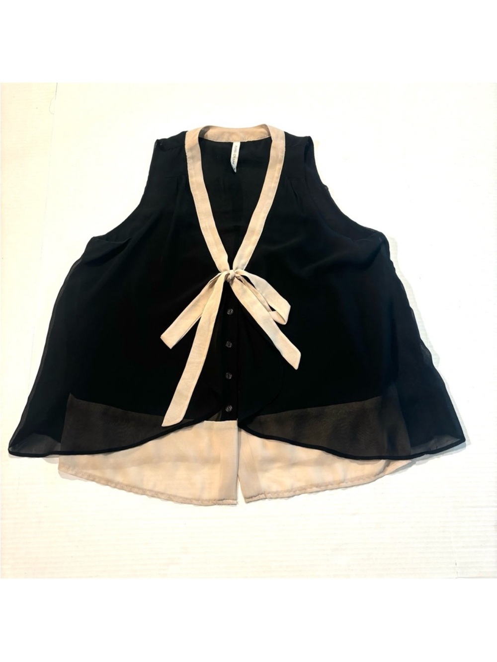 ANTHROPOLOGIE Paper Crane Sleeveless Blouse Double Layer‎ Black Beige Sheer Sz M